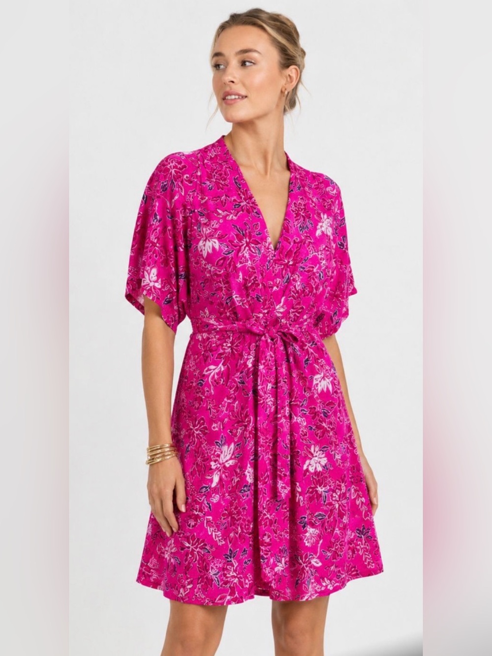 Lilly Pulitzer Wisteria Elbow Sleeve Kimono Dress Size 16 Passion Fruit Pink NWT